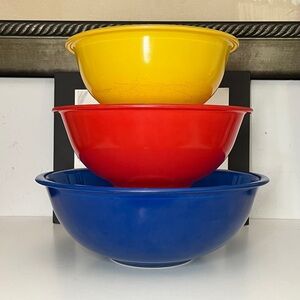 PYREX Vintage Clear Botton Primary Colors Mixing Bowls
